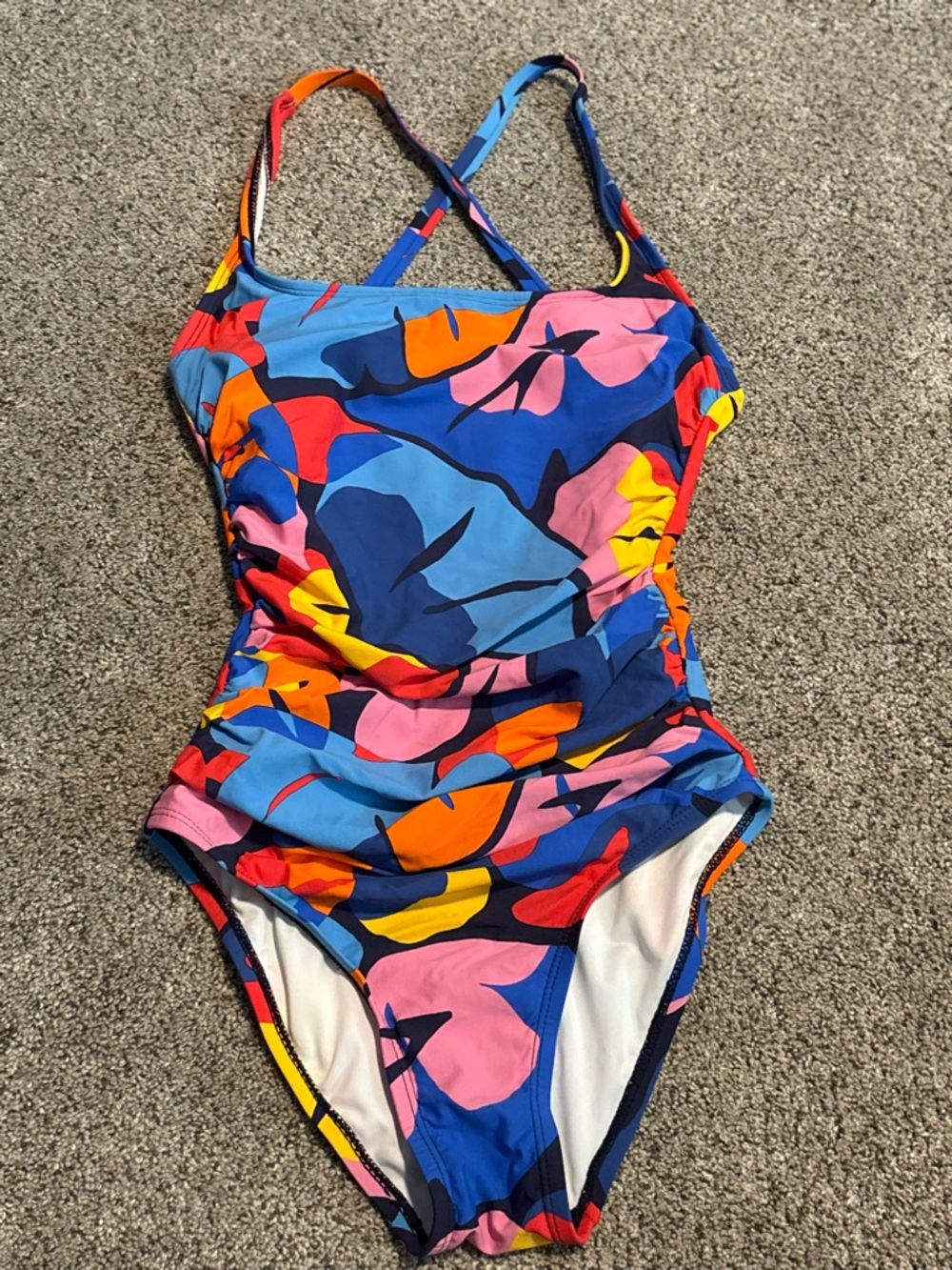 Nautica Blue Multicolor Abstract One-Piece Swimsuit with Cross Straps